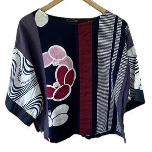 Hisako Barrow Creative Fashion Hawaii Asian Inspired Mix Media Floral Tunic Top